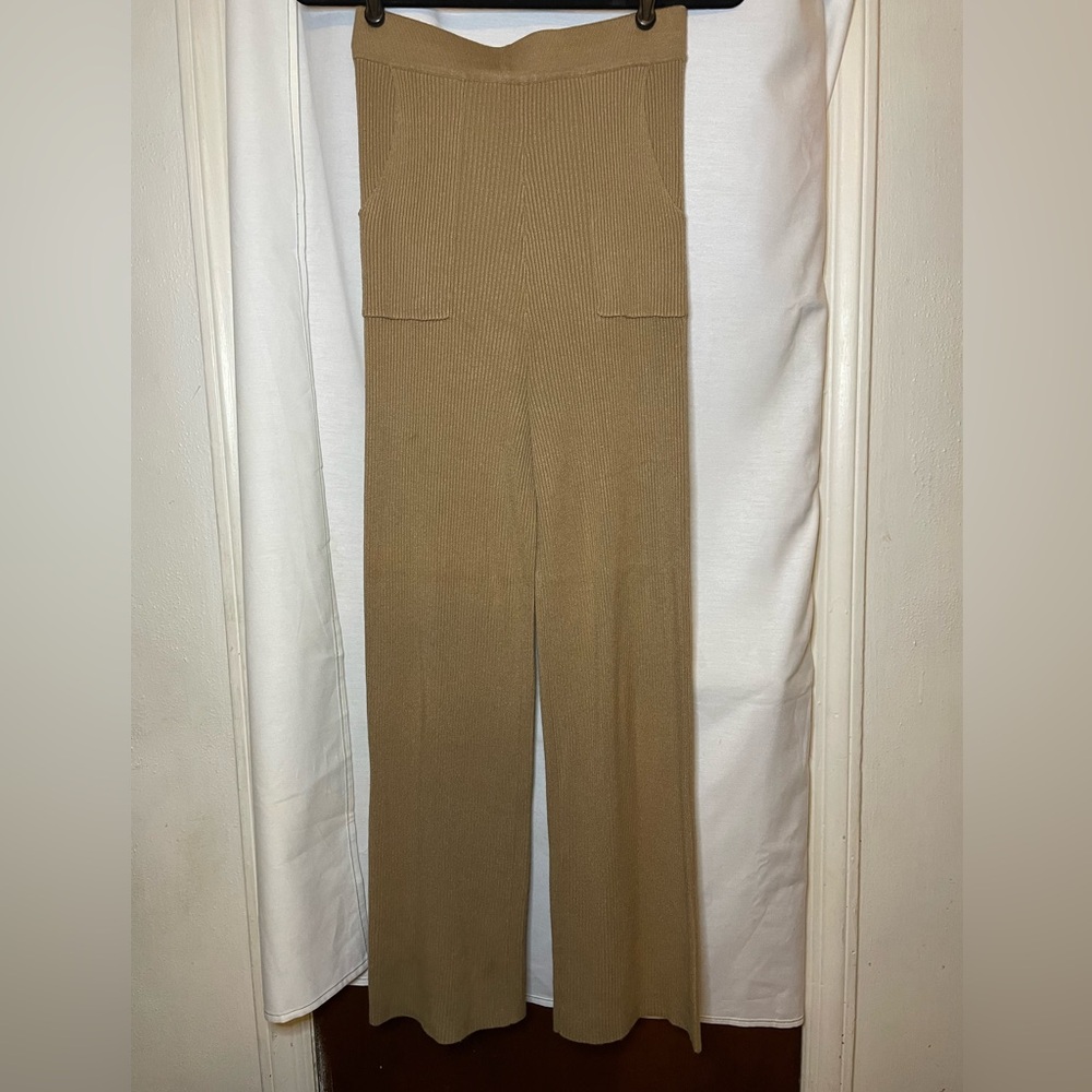 Ember Caramel Light Brown Ribbed Tall Lounge Pants w/ 2 Side Pockets EUC Size S